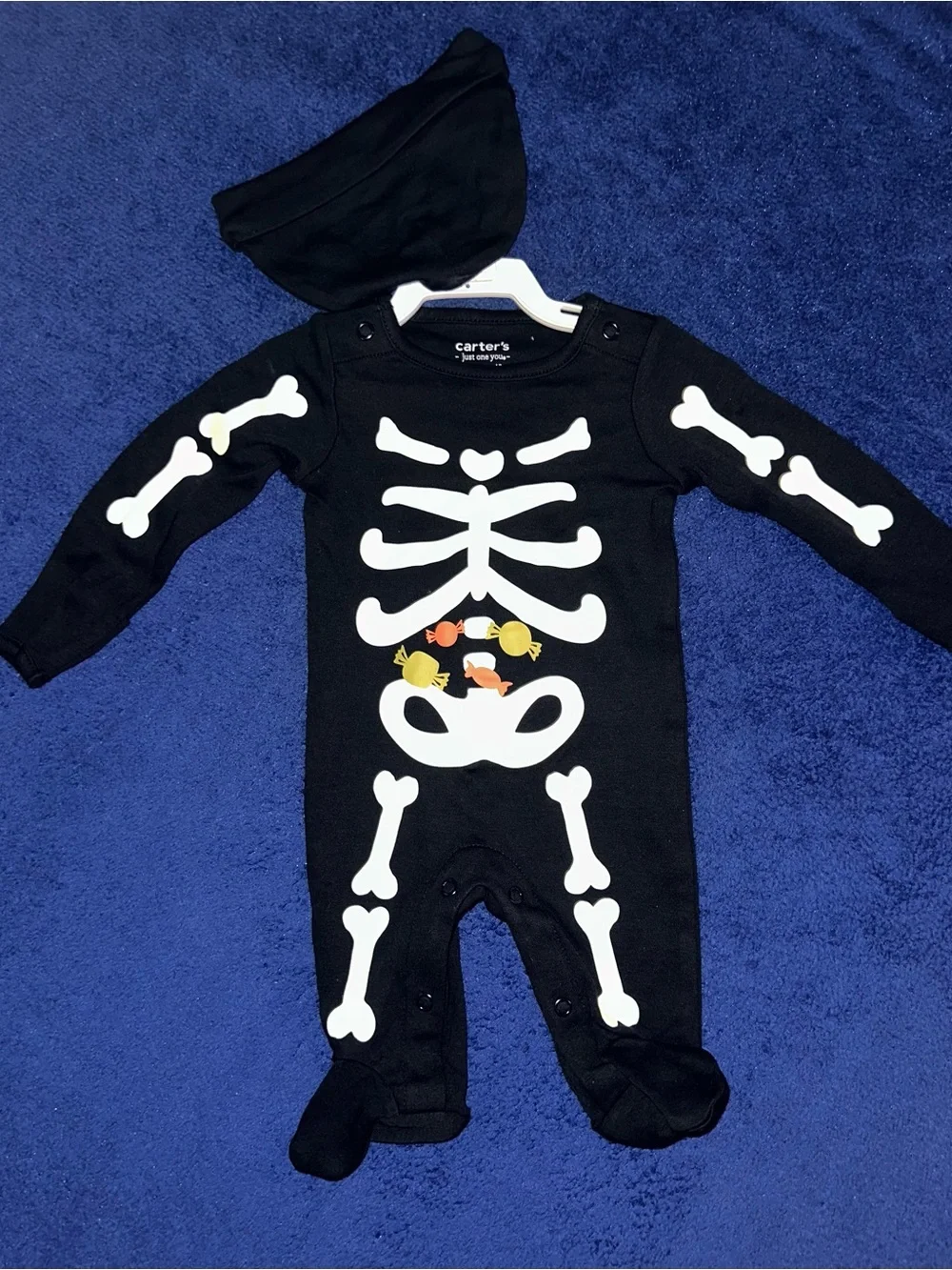 Carter's Baby Black Skeleton Candy Bodysuit w/ Hat Newborn NB NWT Halloween